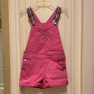 Mini Boden Pink Overalls with Rainbow Embroidery